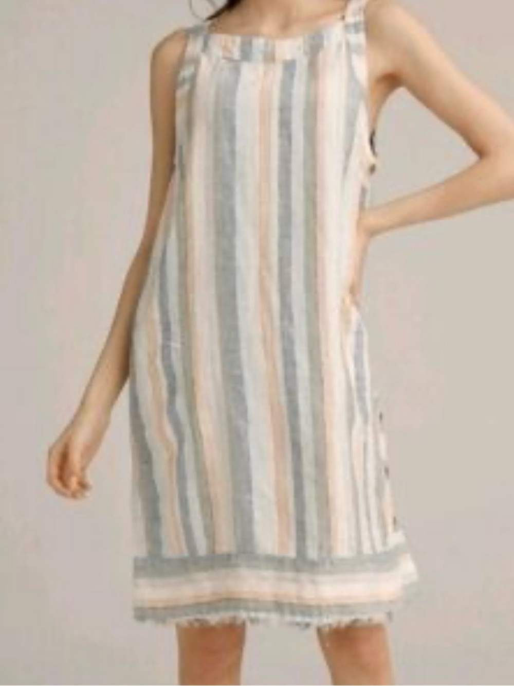 For Cynthia Striped Tank Mini Dress in Blue and Cream with Peach Accents